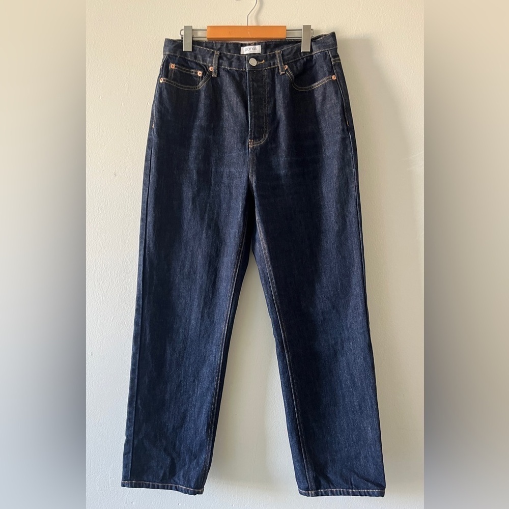 Parke High Waisted 90's Straight Leg Jeans Size 31 Dark Wash 100% Organic Cotton - Picture 2 of 12